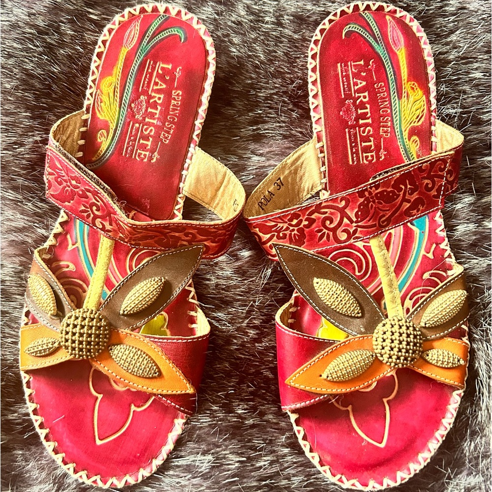 Spring Step Gold and Pink Sandals with Elegant Metallic Straps